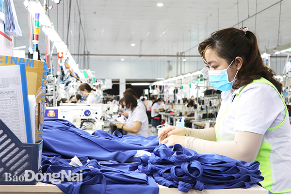 Sản xuất quần áo xuất khẩu tại Công ty cổ phần Đồng Tiến (Khu công nghiệp Amata, TP.Biên Hòa). Ảnh:H.Giang